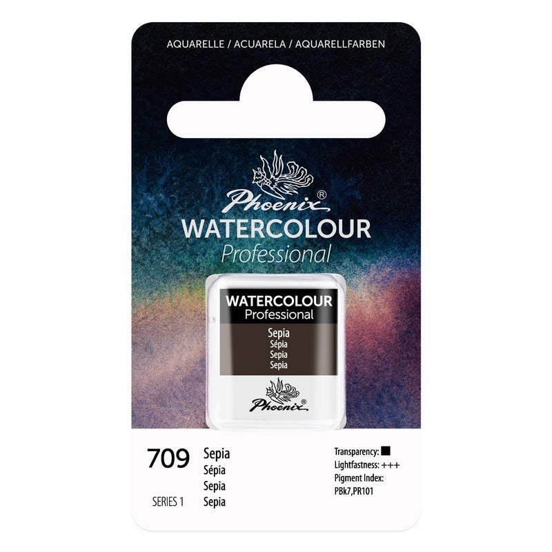 PHOENIX Professional Watercolor Paint - Single Watercolor Half Pan - Sepia 709 - Image 1